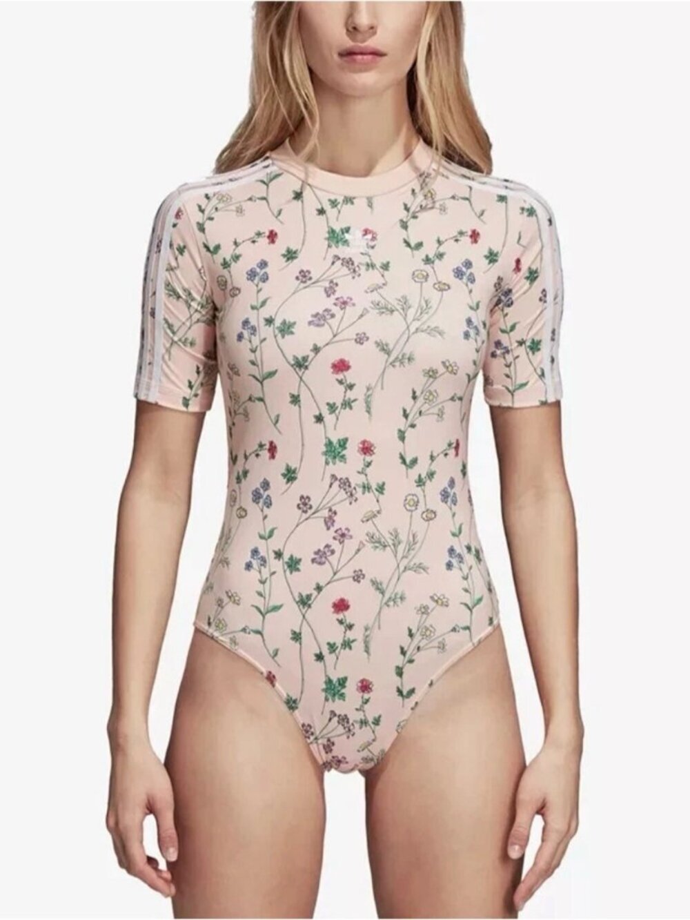 Adidas Pink Floral Bodysuit Size Large SS 2018 Valentine Collection